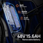 T2 Electric Bike, 20 Inch Fat Tyre, 250W Motor, 48V 15.6Ah Removable Battery, Adult All-Terrain E-Bike